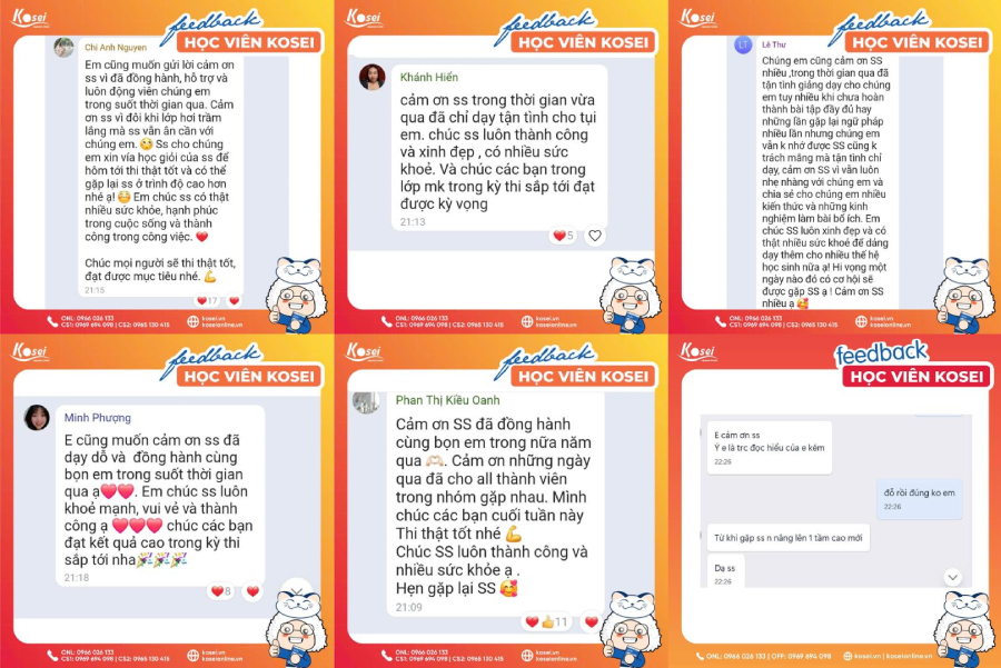Feedback về khóa học Toàn Diện N5 Online tại Kosei